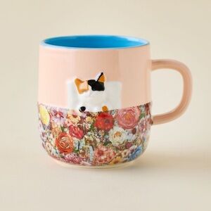Cottagecore Colorful Floral Calico Cat coffee Mug cat lady coffee mug